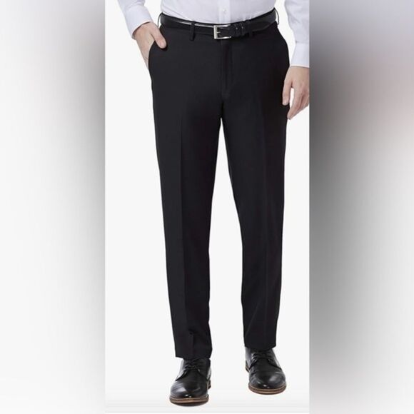 NWT Haggar Men’s Black Premium Stretch Comfort Flat Front Dress Pants - Size 30” - Picture 1 of 11